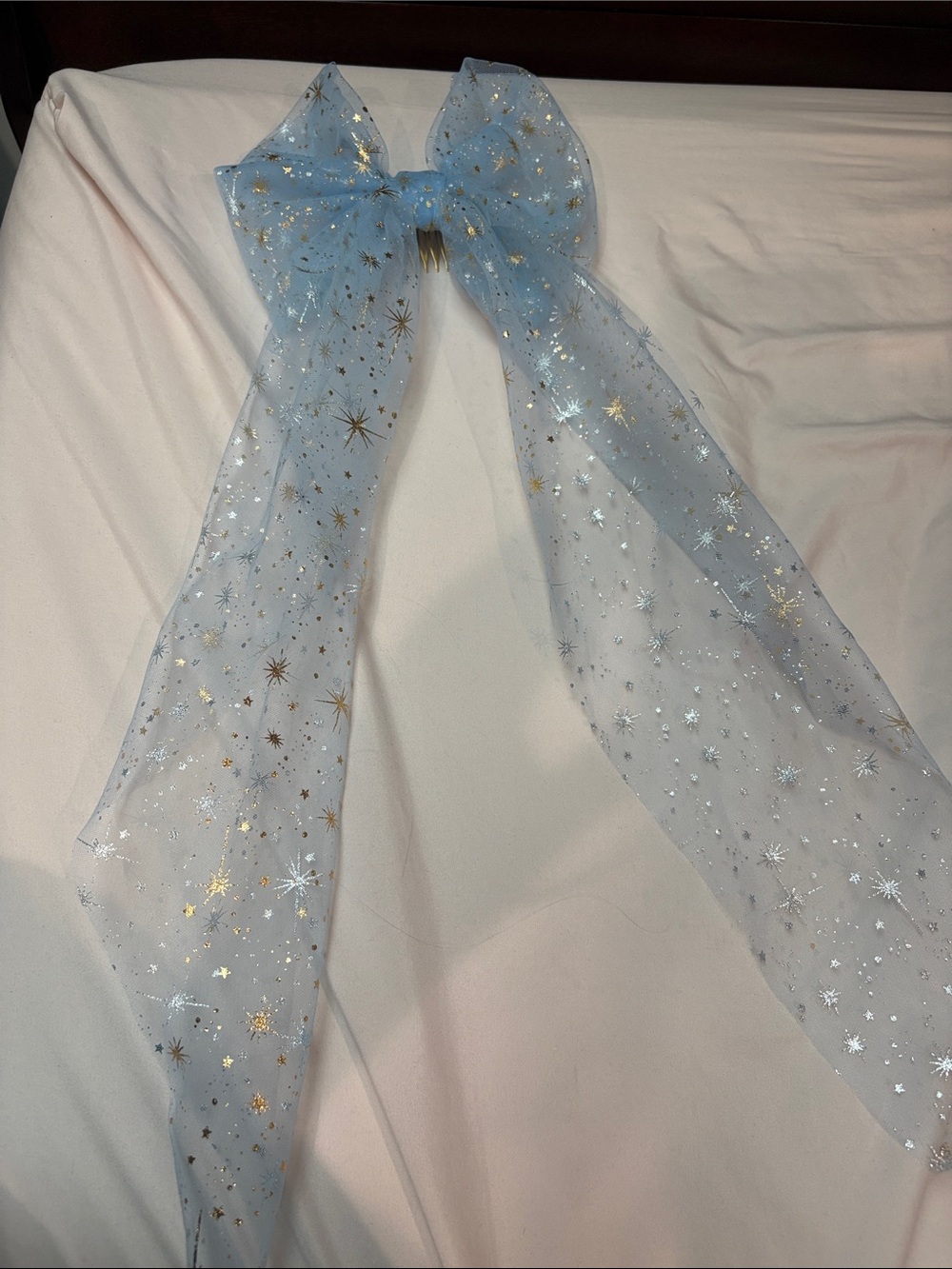 Light Blue Sheer Star Bow Hair Clip - Elegant Sparkle Accent
